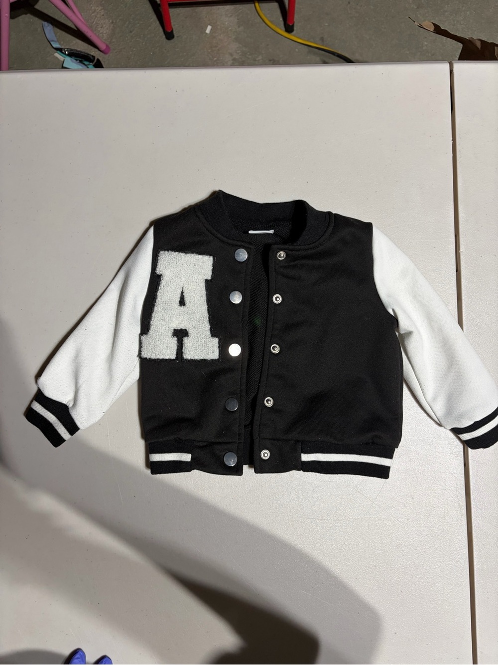 Kids Black & White Varsity Jacket with Letter 'A'